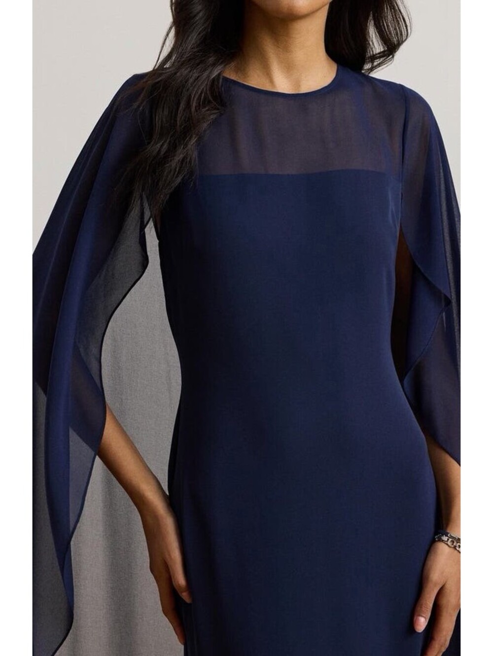 New Lauren Ralph Lauren Lavati Capelet Gown In Navy Blue Size 8 $265 - Picture 3 of 12
